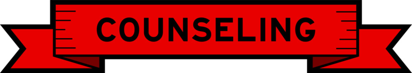 Red ribbon label banner with word counseling on white background