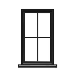 Black and White Illustration of a Window Frame with Four Panes and a Window Sill