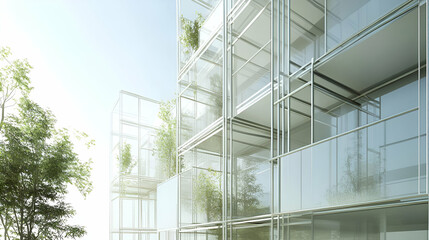 Modern Glass Building Exterior with Balcony Details