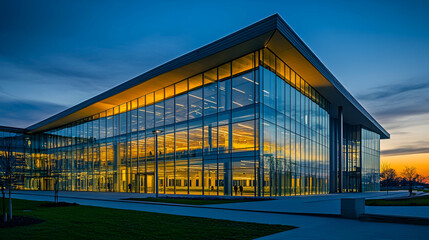 Fototapeta premium Modern Glass Office Building at Sunset