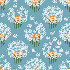 Fluffy dandelions vector illustration. Spring floral seamless pattern.