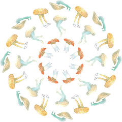 Mushroom People Pattern 12. Pattern of illustrations that combine mushrooms and humans.