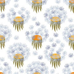 Fluffy dandelions vector illustration. Spring floral seamless pattern.