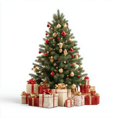 Stunning Christmas Tree with Gifts. A Festive and Joyful Holiday Scene. , isolated on white background png