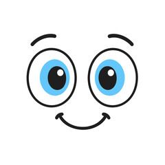 Fototapeta premium Cartoon face smiling with blue eyes on white, for kid's blogs