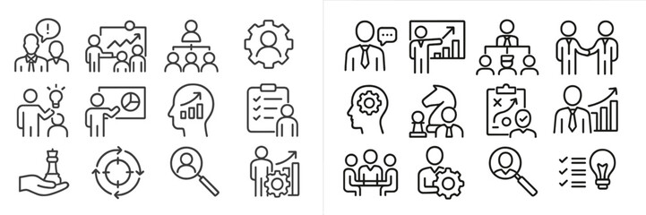 Fototapeta premium Business and management icons illustrating teamwork, growth, and strategy sessions in a corporate environment