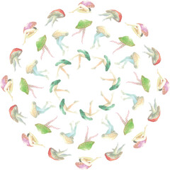 Mushroom People Pattern 15. Pattern of illustrations that combine mushrooms and humans.