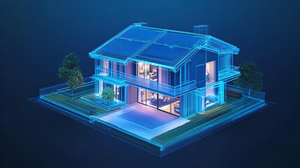 Modern Smart House Digital Model Isometric View