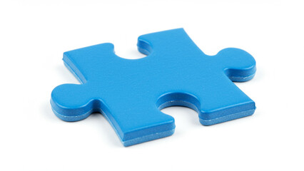 Obraz premium A close-up shot of a single, bright blue jigsaw puzzle piece against a plain white backdrop.