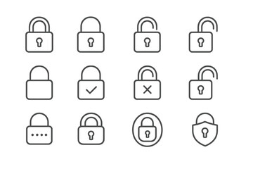 Collection of lock icons showcasing various states of security in a digital format