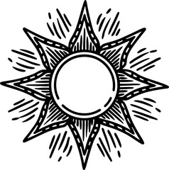 Fototapeta premium Mandala sun illustration with radiating rays and ornamental design
