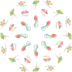 Mushroom People Pattern 08. Pattern of illustrations that combine mushrooms and humans.