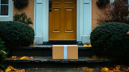 Package Delivery on Rainy Autumn Day