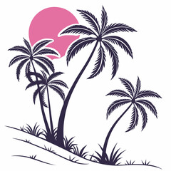 Fototapeta premium Tropical island beach with palm trees and sunset by the sea