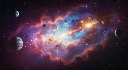 Colorful Nebulae and Planets in Deep Space