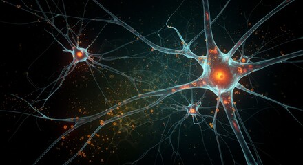 Microscopic Neural Network - Detailed of a neural network, showing intricate connections and glowing nodes. Ideal for science, medicine, and technology concepts