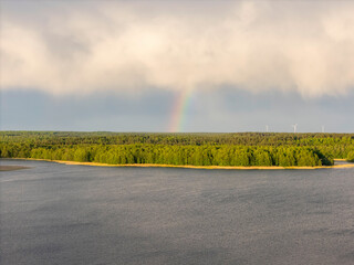Piękne jezioro Wierzchowo, widok z lotu ptaka, tęcza © hunter76