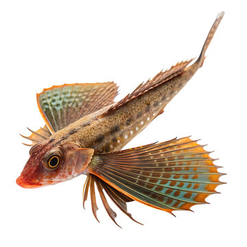 Colorful sea robin displaying its characteristic wing fins isolated on a transparent background