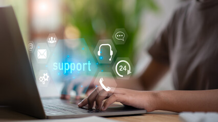 concept of online support and customer service ,Hotline for contact and advice ,Call center for...