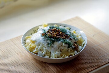 Chussa with cottage cheese and dill, Túrós Csusza Kaporral.