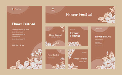 Set of social media post design with cute Jasmine flower ornament.