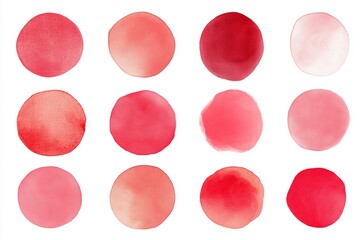 Collection of red watercolor circles isolated on white background