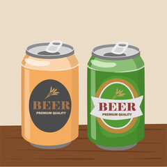 Beer can vector set. Assorted beer in aluminum cans. Flat vector in cartoon style isolated on table background.