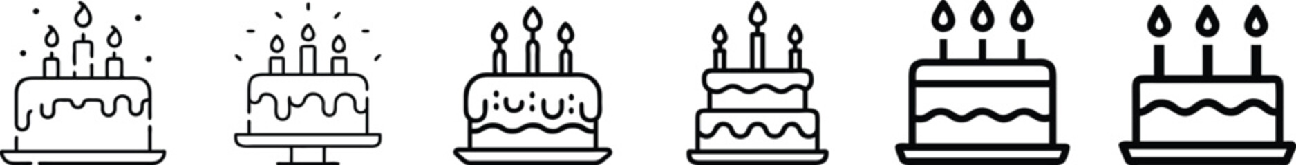 Birthday Cake with Candles Line Icons Set, Birthday Cake icon, wedding cake icon set