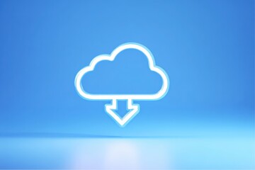 Obraz premium Cloud computing download icon with white outline against a blue background