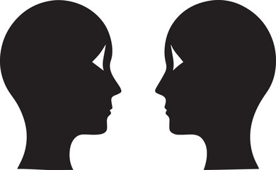 Dialogue of Silhouettes: Two symmetrical profiles face each other in a monochromatic dance of introspection.
