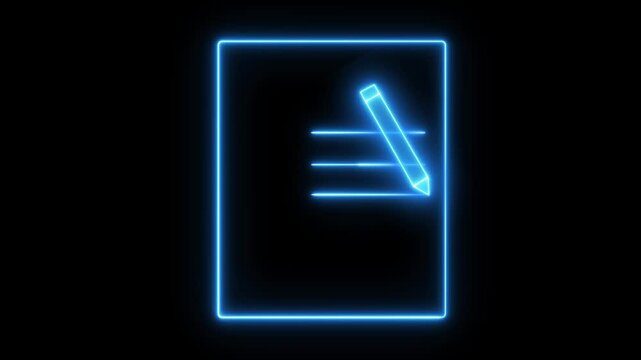 Glowing neon checklist document icon animation with pen writing effect. Perfect for task managers, productivity videos, and UI animations.