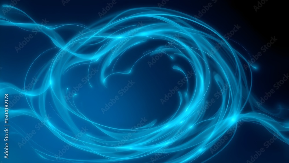Wall mural cyan luminous swirling lines form a dynamic circular pattern against a dark gradient background
