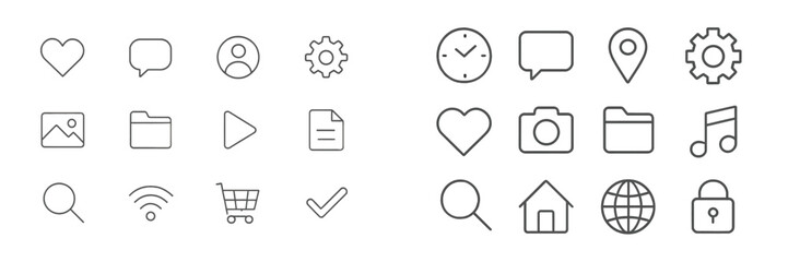 Obraz premium Icon set depicting various activities and concepts in a minimalist line art style