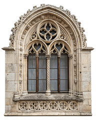 Fototapeta premium Gothic architectural stone window, isolated png transparent background