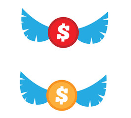 Dollar Coin with Wings Different Colors. Money and finances concept vector art