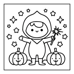 Fototapeta premium A cartoon boy in a halloween costume with 