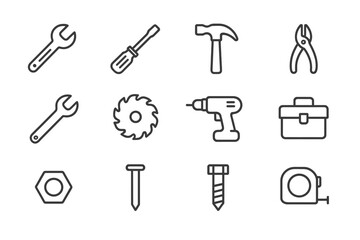 Tools for home improvement project organized on white background