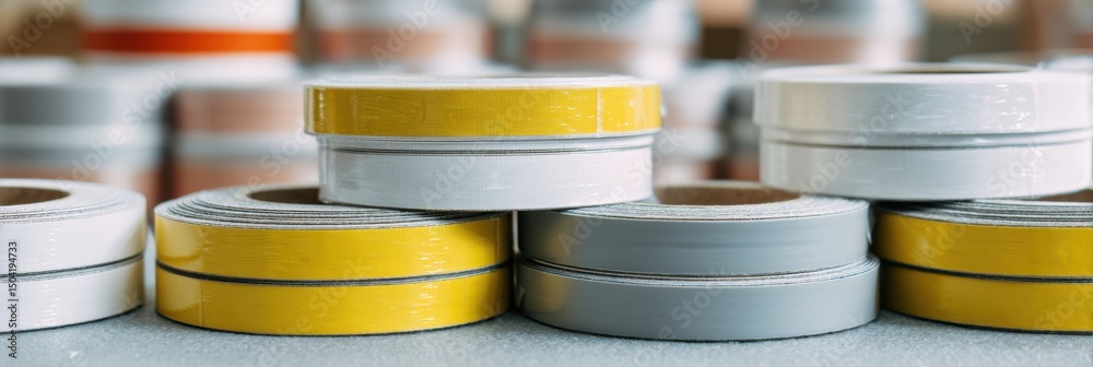 Poster Sealing Tapes in Various Colors Stacked for Easy Access in a Clean Workspace Setting