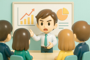 熱心にプレゼンするビジネスマンのフィギュア