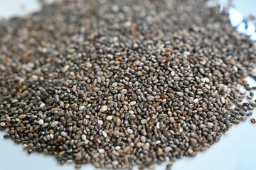 chia seeds close up image on white background