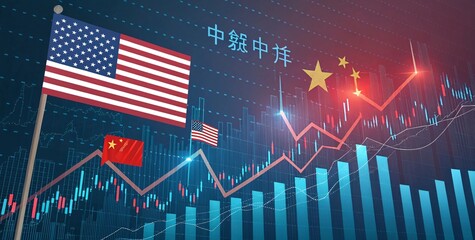 Fototapeta premium Global Stock Market Trends with Flags and Financial Data Graphics V8