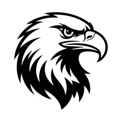 Fierce eagle head silhouette vector with sharp eyes and detailed feathers, majestic bird of prey design, wildlife emblem, strong and bold nature illustration, bird vector art for logo or tattoo