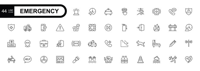 Emergency line editable stroke icons. Related SOS, safety, alarm, urgency, warning.  Vector illustration.