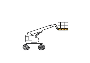 A simplified illustration of a boom lift with a platform on a white background in a side view