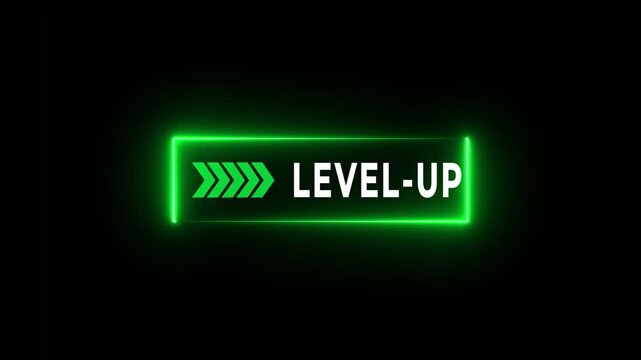 Video animation of level up title on a dark background. Motion graphics of level up animation. 4k video animation.