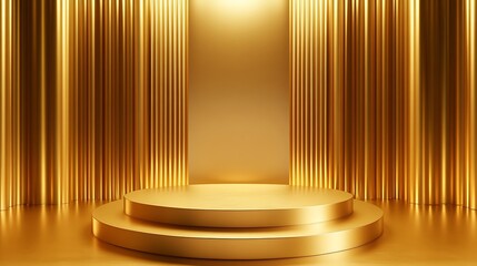 Elegant gold stage podium and curtain backdrop for product display and luxury presentation