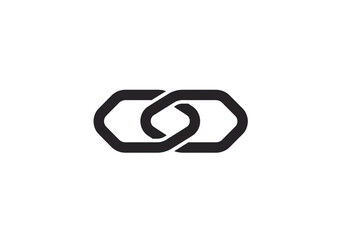A simple graphic of two interlocking links in black on a white background creating a chain symbol