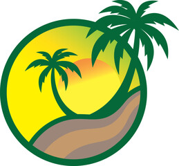 Fototapeta premium Tropical Sunset with Palm Trees in a Circle