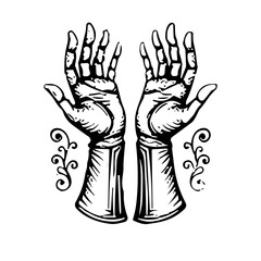 Obraz premium Two open hands raised in monochrome, for blog use, with copy space