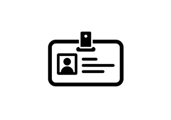 A black and white icon depicting an identification badge with a photo and text area displayed clearly